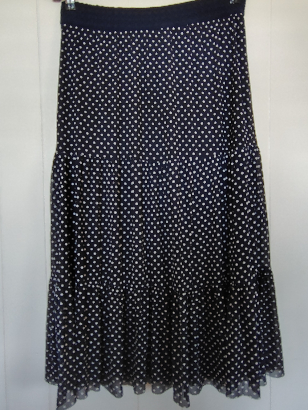 Lavish Navy and White Polka Dot Midi Skirt Size M - Picture 2 of 7